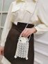 Faux Pearl Beaded Bucket Bag White Fashionable With Drawstring Inner Pouch