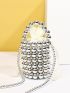 Faux Pearl Beaded Bucket Bag White Fashionable With Drawstring Inner Pouch