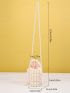 Faux Pearl Beaded Bucket Bag Silver Fashionable With Drawstring Inner Pouch