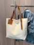 Patch Detail Shoulder Tote Bag Large Capacity For Daily Life