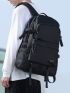 Letter Graphic Laptop Backpack Multi-Pocket Black For School