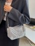 Rhinestone Decor Hobo Bag Mini Silver For Party Club Prom