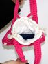 Small Neon-Pink Crochet Bag Hollow Out Double Handle With Drawstring Inner Pouch