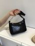 Small Hobo Bag Crocodile Embossed Solid Color