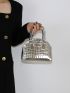 Metallic Rhinestone Decor Dome Bag Crocodile Embossed For Party Prom