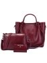 3pcs Tote Bag Set Burgundy Square Bag Wallet, Best Work Bag For Women