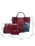 3pcs Tote Bag Set Burgundy Square Bag Wallet, Best Work Bag For Women