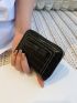 Crocodile Embossed Card Holder Bow Decor Black