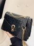 Crocodile Embossed Square Bag Metal Lock For Work Office