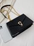 Crocodile Embossed Square Bag Metal Lock For Work Office