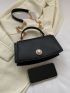 Small Square Bag Black Elegant Faux Pearl Decor For Daily