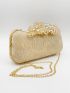 Rhinestone Decor Box Bag Mini Top Handle Gold For Party Prom Wedding