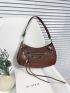 Crocodile Embossed Hobo Bag Studded Decor Brown For Daily