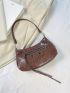 Crocodile Embossed Hobo Bag Studded Decor Brown For Daily