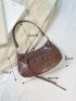 Crocodile Embossed Hobo Bag Studded Decor Brown For Daily