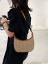 Contrast Binding Straw Bag Brown For Vacation Travel