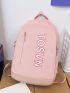 Letter Graphic Classic Backpack Pink Multi-Pocket For School