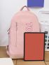 Letter Graphic Classic Backpack Pink Multi-Pocket For School