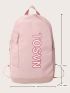 Letter Graphic Classic Backpack Pink Multi-Pocket For School