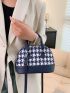 Small Dome Bag Blue Houndstooth Pattern Double Handle For Daily