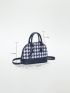 Small Dome Bag Blue Houndstooth Pattern Double Handle For Daily