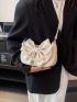 White Bow & Faux Pearl Decor Hobo Bag for Women