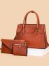 3pcs Brown Crocodile Embossed Tote Bag Set for Women, Best Work Bag For Women