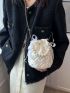 Mini Bucket Bag Faux Pearl Beaded Decor Drawstring For Vacation