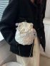 Mini Bucket Bag Faux Pearl Beaded Decor Drawstring For Vacation