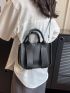 Black Square Bag Litchi Embossed Double Handle PU For Daily