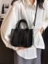 Black Square Bag Litchi Embossed Double Handle PU For Daily