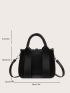 Black Square Bag Litchi Embossed Double Handle PU For Daily