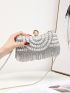 Mini Rhinestone & Faux Pearl Decor Colorblock Box Bag For Evening Party