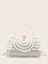 Mini Rhinestone & Faux Pearl Decor Colorblock Box Bag For Evening Party