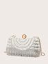 Mini Rhinestone & Faux Pearl Decor Colorblock Box Bag For Evening Party