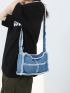 Raw Hem Hobo Bag Colorblock Casual Bag