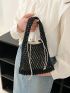 Hollow Out Crochet Bag Black Top Handle With Drawstring Inner Pouch For Vacation