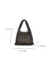 Hollow Out Crochet Bag Black Top Handle With Drawstring Inner Pouch For Vacation