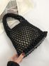 Hollow Out Crochet Bag Black Top Handle With Drawstring Inner Pouch For Vacation