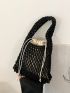 Hollow Out Crochet Bag Black Top Handle With Drawstring Inner Pouch For Vacation