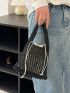 Hollow Out Crochet Bag Black Top Handle With Drawstring Inner Pouch For Vacation