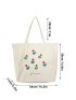 Plant Print Shopper Bag Preppy Style, Large Capacity Tote Bag For Work And Travel