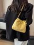 Mini Shoulder Bag Fashionable Yellow Metal Decor Quilted Detail With Zipper For Daily Life PU