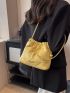 Mini Shoulder Bag Fashionable Yellow Metal Decor Quilted Detail With Zipper For Daily Life PU