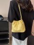 Mini Shoulder Bag Fashionable Yellow Metal Decor Quilted Detail With Zipper For Daily Life PU