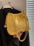 Mini Shoulder Bag Fashionable Yellow Metal Decor Quilted Detail With Zipper For Daily Life PU