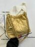 Mini Shoulder Bag Fashionable Yellow Metal Decor Quilted Detail With Zipper For Daily Life PU