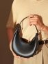 Small Hobo Bag Minimalist Black With Zipper PU For Daily Life