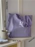 Patch Detail Shopper Bag Purple Preppy For Daily Life