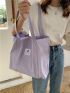 Patch Detail Shopper Bag Purple Preppy For Daily Life